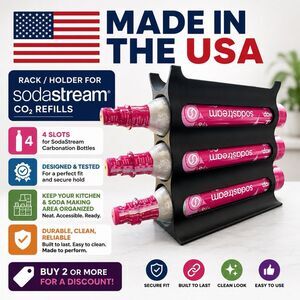 Stand Alone Rack For SodaStream CO2 Refill Tanks (Can Hold 4 Canisters) USA made